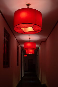 Red Lamps in Corridor