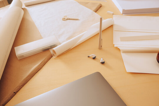Messy office working desk