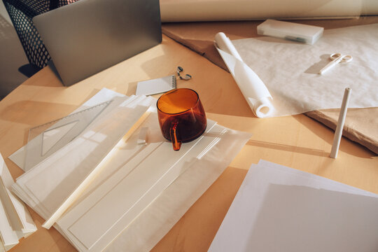 Chaotic office working desk 