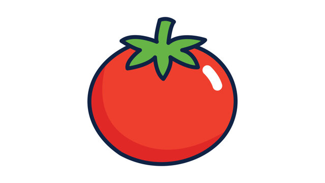 Vibrant Red Tomato Flat Vector Icon with Editable Stroke. Modern minimalist illustration of a fresh, ripe vegetable with green leaves, ideal for cooking, healthy diet, and grocery store designs.
