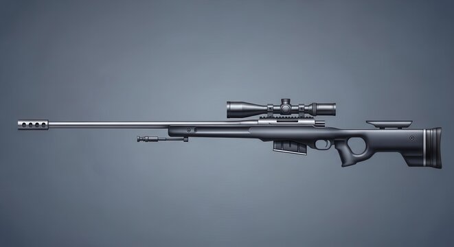 Modern precision sniper rifle illustration with scope and bipod for military and tactical concepts