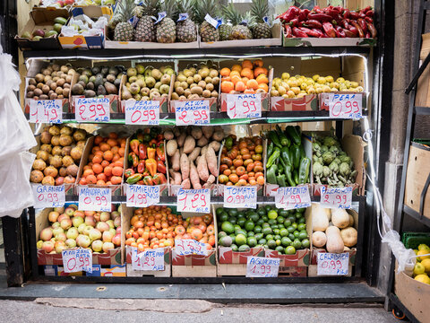 Market stall selling fresh fruits and vegetables