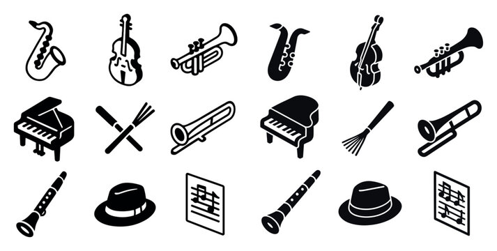 Music icons with saxophone violin trumpet bold