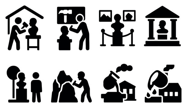 Art icons with sculptor statue minimal