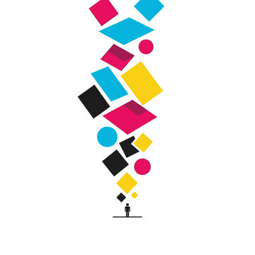 Abstract geometric shapes exploding from a persons head.