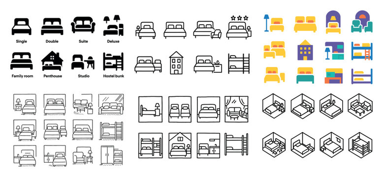 Variety of bed and room icons for interior design