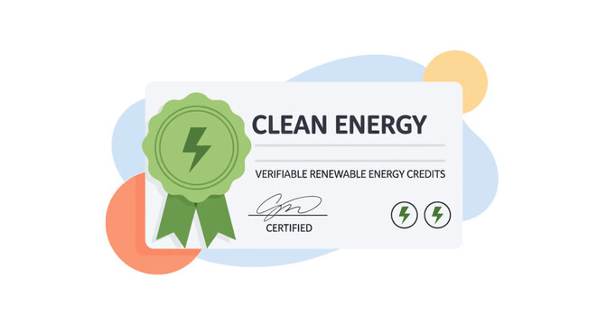 Clean Energy Renewable Energy Credits Certificate Graphic. EPS Editable. Vector Illustrations.