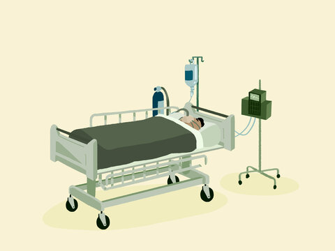 Patient recovering in hospital bed receiving medical treatment