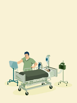 Doctor caring for patient in intensive care unit