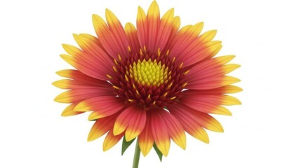 Obraz premium Vibrant bi-color floral bloom with fiery petals and sunny yellow center on clean white background