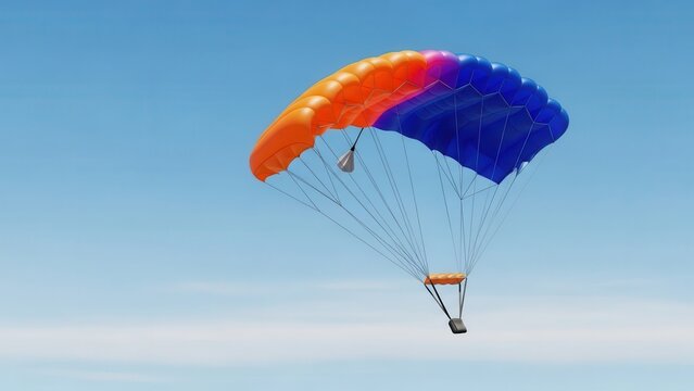 Colorful parachute soaring high, a symbol of freedom and adventure in the vast blue sky