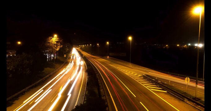Traffic Light Trails Timelapse At Night - 4K