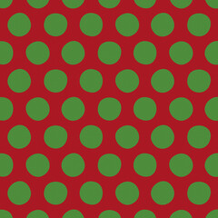Classic red background with large green polka dots, festive seamless pattern ideal for holiday themes, wrapping paper, fabric, and bold graphic design. © MedReda