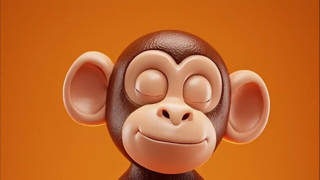 Cartoon Monkey Character Balancing on Chroma Key Background
