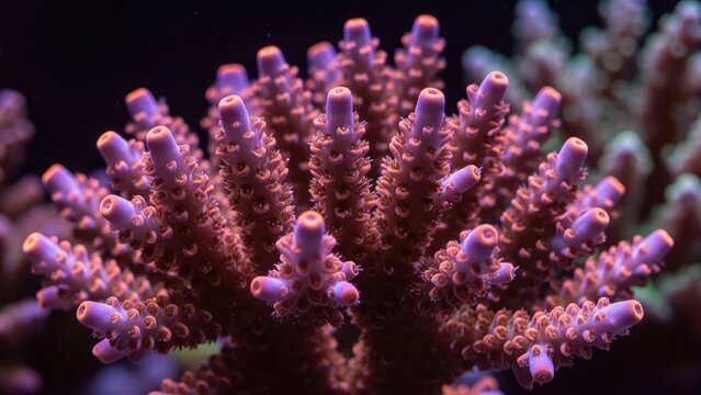 Vibrant Acropora Coral with Pink and Purple Polyps Underwater Macro Shot