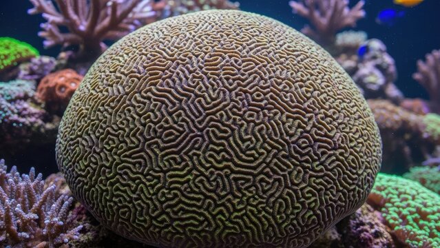 Close-up of Brain Coral with Intricate Patterns Underwater