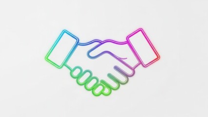 Obraz premium Vibrant neon gradient handshake symbol depicting global collaboration and digital partnership