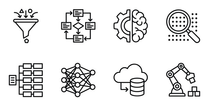 Artificial intelligence vector icon set machine learning concepts and technology symbols.