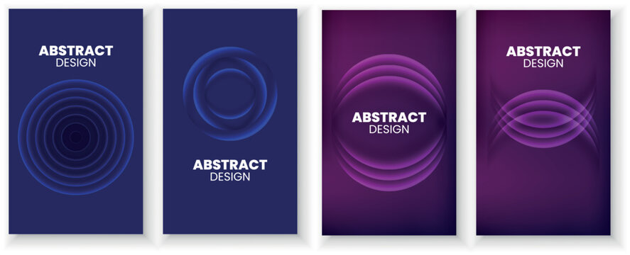 Set of minimalist geometric backgrounds featuring glowing circular lines for modern corporate brochure cover designs.