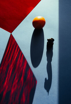 Colorful shapes and shadows with an orange and bear figure