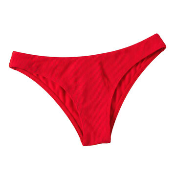 Bright red women's bikini bottom with ribbed texture