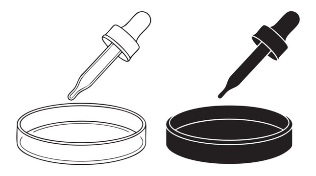 Laboratory equipment with dropper and petri dish silhouette line art vector