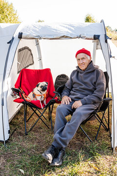 Camping with a dog.