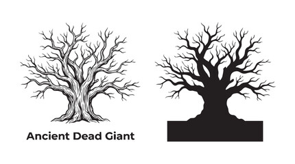 Dead_tree_Ancient gnarled bare tree illustration stands stark silhouette © Shamsul