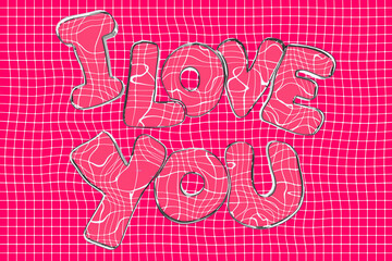Bright Pink Design With I Love You Message on a Grid Pattern