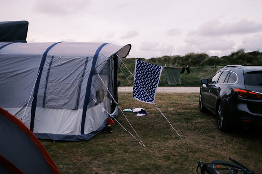 laundry at a campsite on a cloudy summer day in denmark