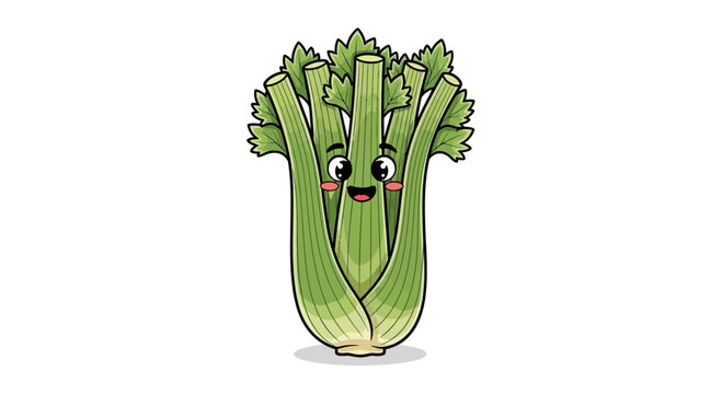 Cute Celery Character with Happy Face, Healthy Food Illustration