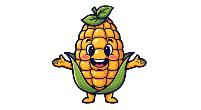 Cute Corn Character with Open Arms on White Background