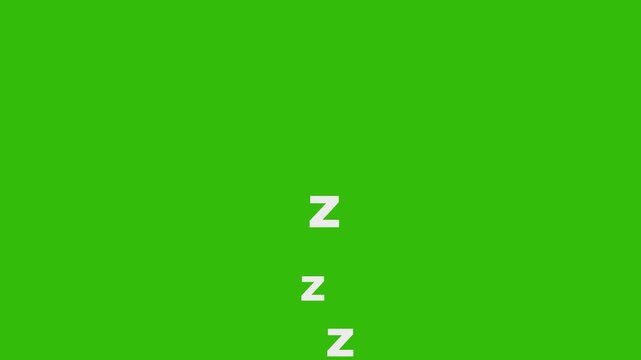 Loop animation ZZZ sleep icon green screen background. Sleeping Zzz Symbol flying Relax & Rest Motion Graphic. Sleeping zzz animation sleep concept,