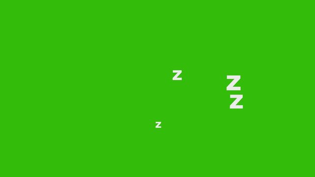 Loop animation ZZZ sleep icon green screen background. Sleeping Zzz Symbol flying Relax & Rest Motion Graphic. Sleeping zzz animation sleep concept,