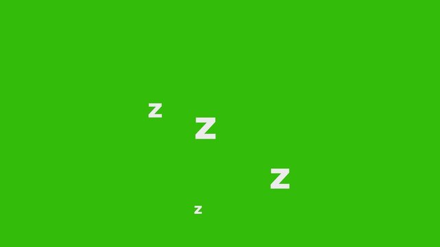 Loop animation ZZZ sleep icon green screen background. Sleeping Zzz Symbol flying Relax & Rest Motion Graphic. Sleeping zzz animation sleep concept,