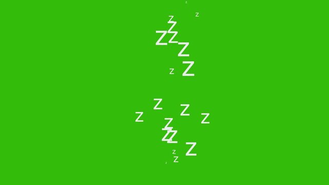 Loop animation ZZZ sleep icon green screen background. Sleeping Zzz Symbol flying Relax & Rest Motion Graphic. Sleeping zzz animation sleep concept,