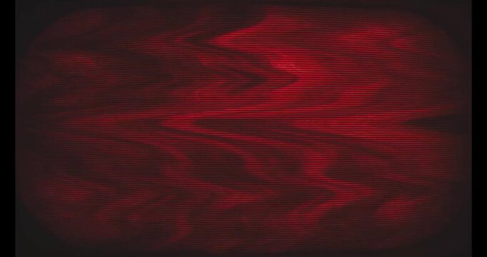Old TV Screen with Red Light. Retro VHS Noise Glitch, Distortion, Analog Signal Pulsating Red Light Old Lines Nostalgic Overlay Transition Layer, Light Leaks, Film Burn, Effects. 4K