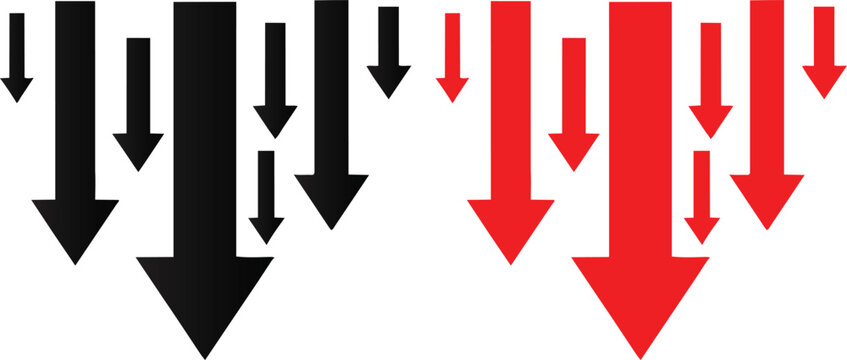 Downward Trend Visual: A striking visual representation of a downward trend, featuring contrasting black and red arrows descending against a pristine backdrop, indicating decline or negative change.