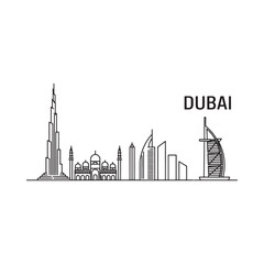 Fototapeta premium Minimalist line art depicts the dubai skyline with iconic buildings