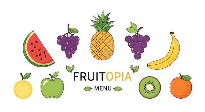 Colorful Fruitopia Menu Illustration.