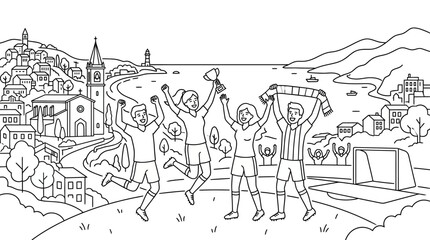 Obraz premium Joyful Group of Soccer Fans Celebrating Victory Together with Joy.