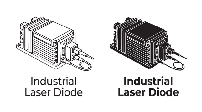 Industrial laser diodes in technical drawings line art with silhouette vector