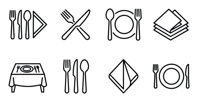 Dining cutlery set including fork knife spoon plate napkin arranged for formal dinner table setting.
