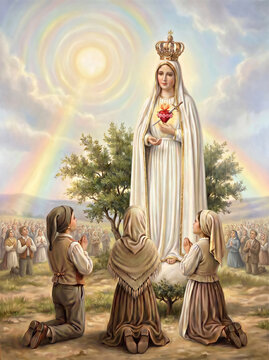 Nossa Senhora, Nossa Senhora de F&aacute;tima, Imaculado Cora&ccedil;&atilde;o de Maria, Virgem Maria - Pastorinhos - Milagre do Sol 