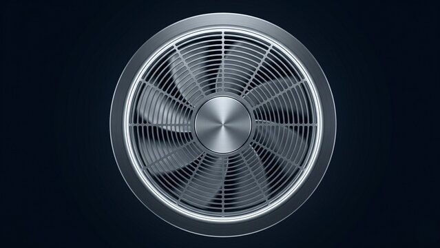 Modern metallic ventilation fan top view with industrial circular grille design