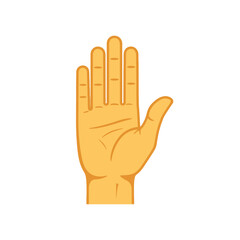 Fototapeta premium A human hand is raised in a stop gesture against a white background.