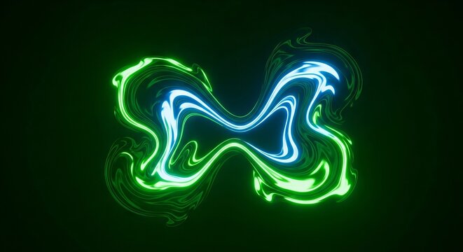 Swirling dark green fluid merges with radiant neon vapor, creating an organic flowing pattern with intense luminosity and high contrast glow, liquid, ethereal, light