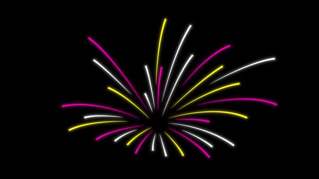 colorful cartoon comic style firework animation on black background, Dynamic fireworks bursting overlay