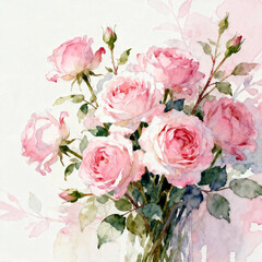 Fototapeta premium Soft Watercolor Pink Roses in Full Bloom