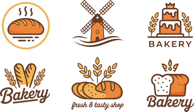 Bakery logo design elements bread icons wheat bakery branding badge vector illustration